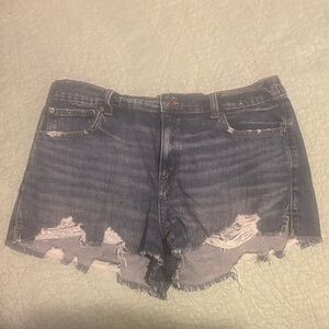 aerie Dark Blue Distressed Denim Cutoff Shorts